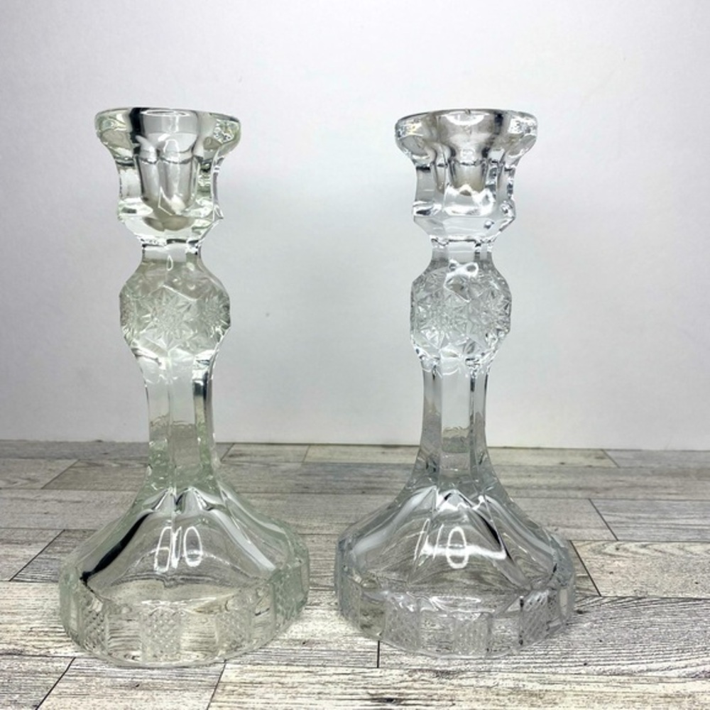 Vintage Lenox Imperial Crystal Candlesticks Set 2 Snowflake Design